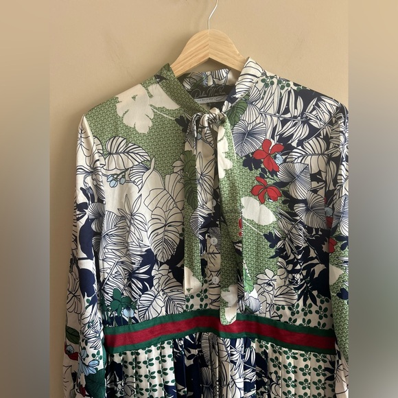 Dalia MacPhee | Tie Neck Printed Midi Dress, Size L - Picture 7 of 16